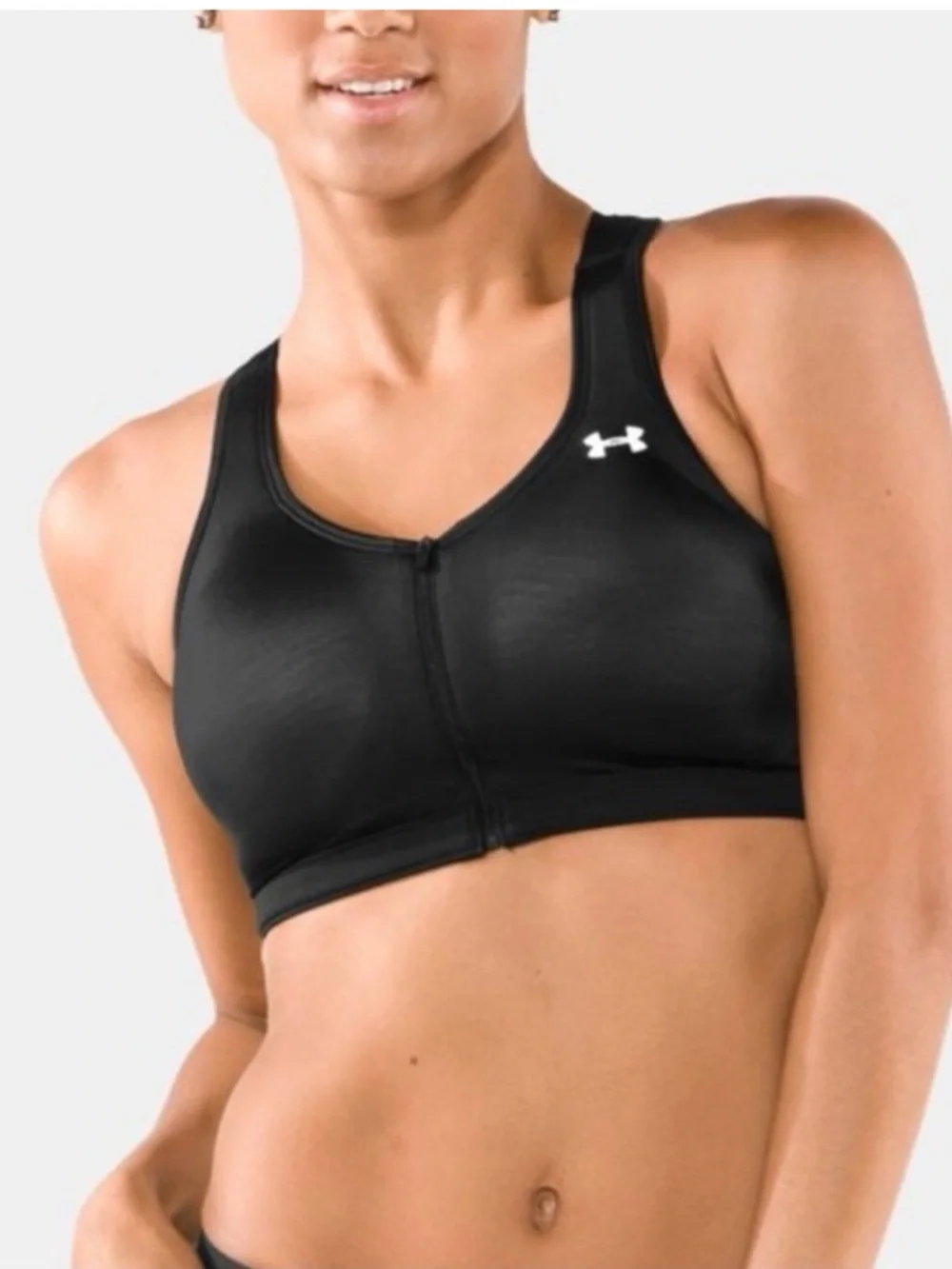 UNDER ARMOUR Black Zip Front Cross Back Sports Bra L Large 36-38 $65 EUC KL
